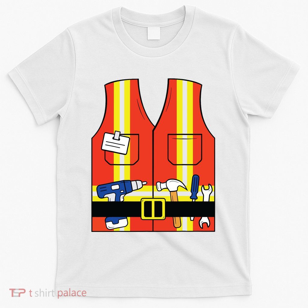 Construction Worker Costume Orange Safety Vest Tools T-Shirt