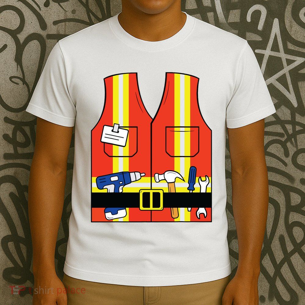 Construction Worker Costume Orange Safety Vest Tools T-Shirt