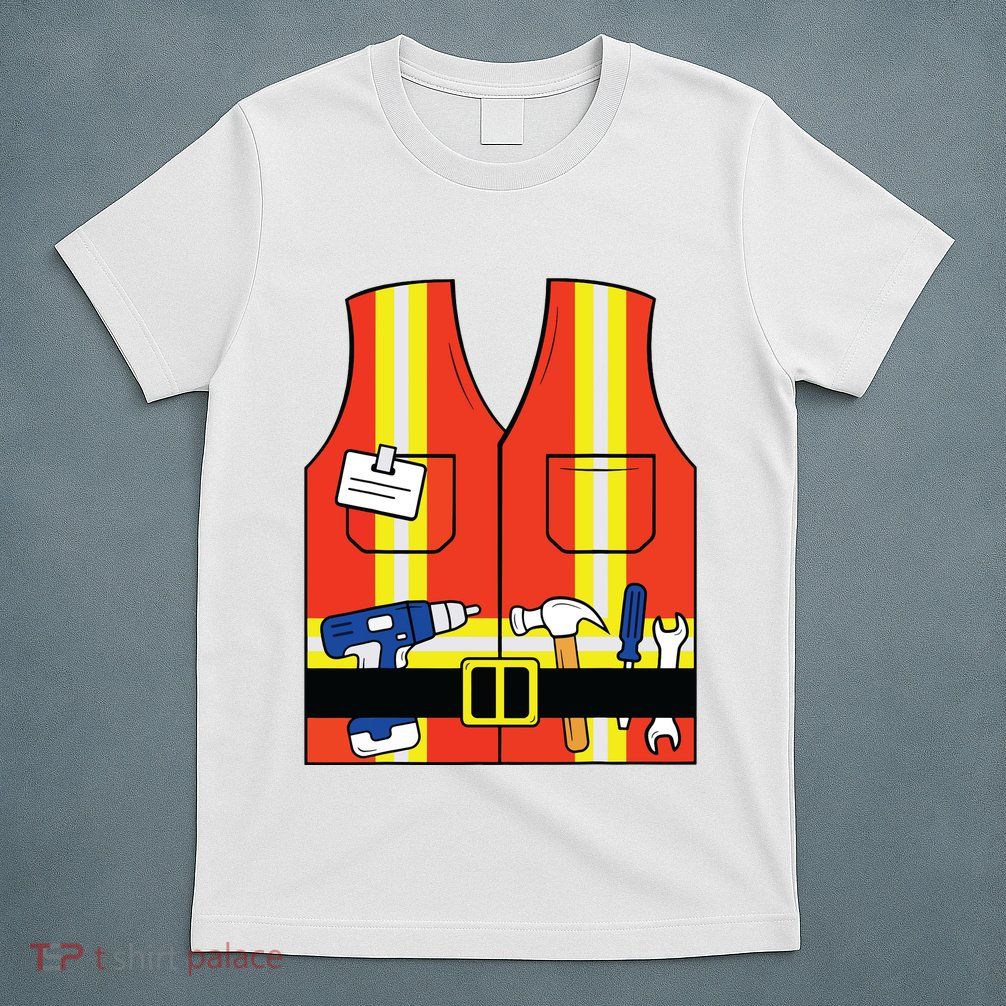 Construction Worker Costume Orange Safety Vest Tools T-Shirt