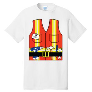 Construction Worker Costume Orange Safety Vest Tools Tall T-Shirt