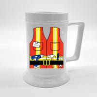 Construction Worker Costume Orange Safety Vest Tools Beer Stein