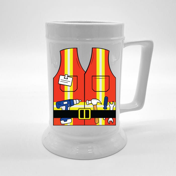 Construction Worker Costume Orange Safety Vest Tools Beer Stein