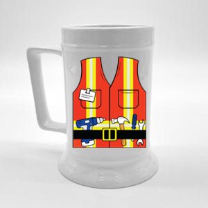 Construction Worker Costume Orange Safety Vest Tools Beer Stein