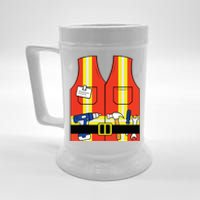 Construction Worker Costume Orange Safety Vest Tools Beer Stein