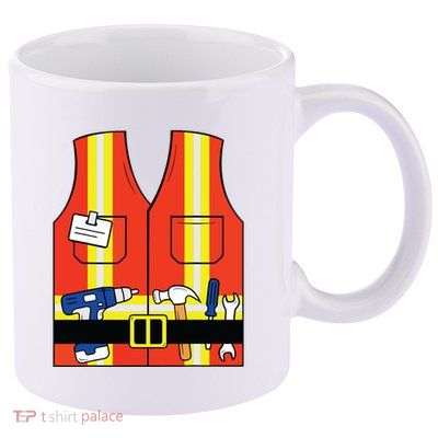 Construction Worker Costume Orange Safety Vest Tools 11oz C Handle Ceramic Mug