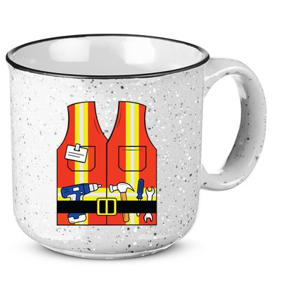 Construction Worker Costume Orange Safety Vest Tools 15oz Campfire Ceramic Mug