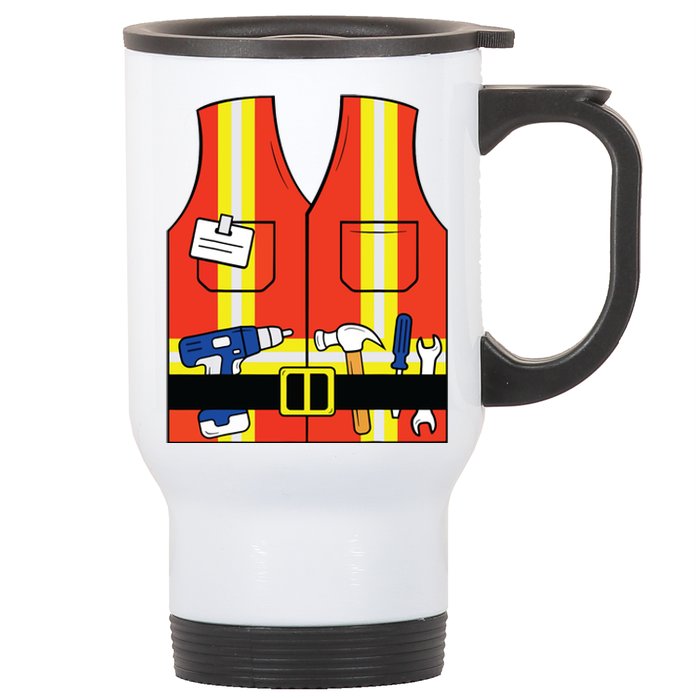 Construction Worker Costume Orange Safety Vest Tools Stainless Steel Travel Mug