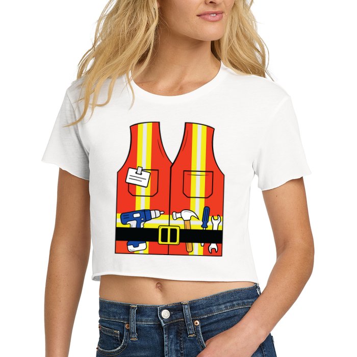 Construction Worker Costume Orange Safety Vest Tools Women's Crop Top Tee