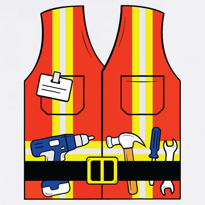 Construction Worker Costume Orange Safety Vest Tools Women's Crop Top Tee