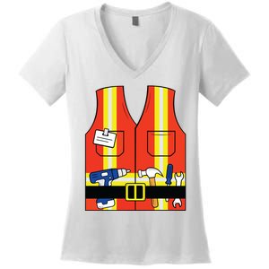 Construction Worker Costume Orange Safety Vest Tools Women's V-Neck T-Shirt