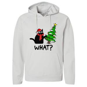 Cat What Christmas Tree Xmas Light Santa Hat Funny Black Cat Performance Fleece Hoodie