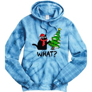 Cat What Christmas Tree Xmas Light Santa Hat Funny Black Cat Tie Dye Hoodie