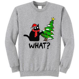 Cat What Christmas Tree Xmas Light Santa Hat Funny Black Cat Tall Sweatshirt