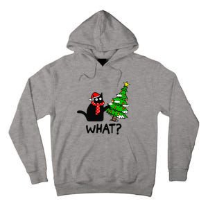 Cat What Christmas Tree Xmas Light Santa Hat Funny Black Cat Tall Hoodie