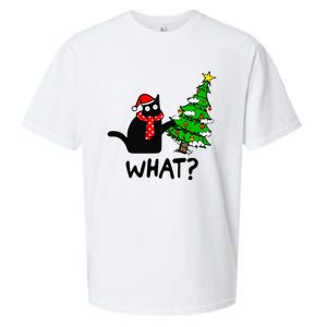 Cat What Christmas Tree Xmas Light Santa Hat Funny Black Cat Sueded Cloud Jersey T-Shirt