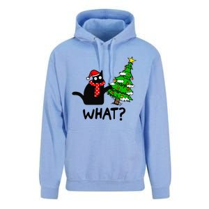 Cat What Christmas Tree Xmas Light Santa Hat Funny Black Cat Unisex Surf Hoodie