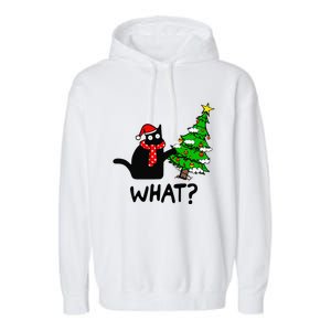 Cat What Christmas Tree Xmas Light Santa Hat Funny Black Cat Garment-Dyed Fleece Hoodie