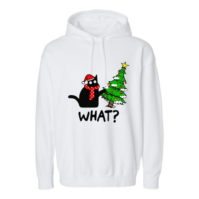 Cat What Christmas Tree Xmas Light Santa Hat Funny Black Cat Garment-Dyed Fleece Hoodie