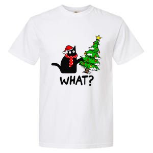 Cat What Christmas Tree Xmas Light Santa Hat Funny Black Cat Garment-Dyed Heavyweight T-Shirt