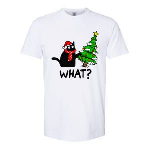 Cat What Christmas Tree Xmas Light Santa Hat Funny Black Cat Softstyle CVC T-Shirt