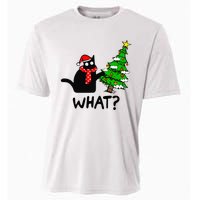 Cat What Christmas Tree Xmas Light Santa Hat Funny Black Cat Cooling Performance Crew T-Shirt