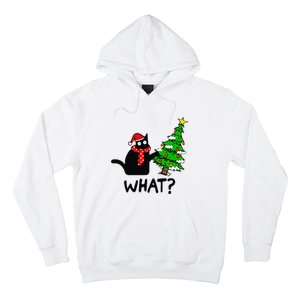 Cat What Christmas Tree Xmas Light Santa Hat Funny Black Cat Hoodie