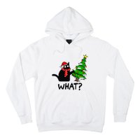 Cat What Christmas Tree Xmas Light Santa Hat Funny Black Cat Hoodie