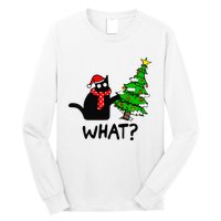 Cat What Christmas Tree Xmas Light Santa Hat Funny Black Cat Long Sleeve Shirt