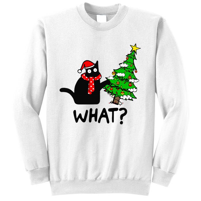 Cat What Christmas Tree Xmas Light Santa Hat Funny Black Cat Sweatshirt