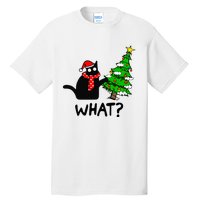 Cat What Christmas Tree Xmas Light Santa Hat Funny Black Cat Tall T-Shirt