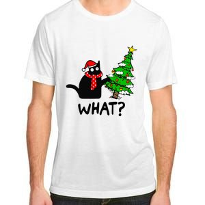 Cat What Christmas Tree Xmas Light Santa Hat Funny Black Cat Adult ChromaSoft Performance T-Shirt