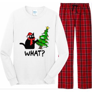 Cat What Christmas Tree Xmas Light Santa Hat Funny Black Cat Long Sleeve Pajama Set