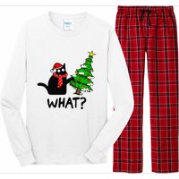 Cat What Christmas Tree Xmas Light Santa Hat Funny Black Cat Long Sleeve Pajama Set