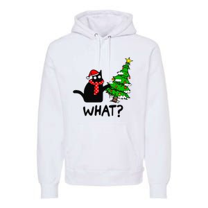 Cat What Christmas Tree Xmas Light Santa Hat Funny Black Cat Premium Hoodie