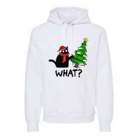 Cat What Christmas Tree Xmas Light Santa Hat Funny Black Cat Premium Hoodie