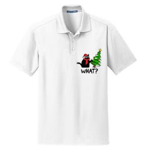 Cat What Christmas Tree Xmas Light Santa Hat Funny Black Cat Dry Zone Grid Polo