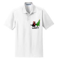 Cat What Christmas Tree Xmas Light Santa Hat Funny Black Cat Dry Zone Grid Polo