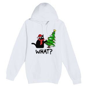 Cat What Christmas Tree Xmas Light Santa Hat Funny Black Cat Premium Pullover Hoodie