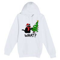 Cat What Christmas Tree Xmas Light Santa Hat Funny Black Cat Premium Pullover Hoodie