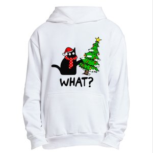 Cat What Christmas Tree Xmas Light Santa Hat Funny Black Cat Urban Pullover Hoodie