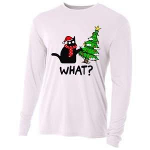 Cat What Christmas Tree Xmas Light Santa Hat Funny Black Cat Cooling Performance Long Sleeve Crew