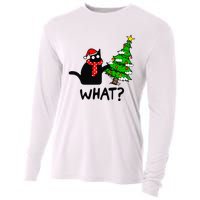 Cat What Christmas Tree Xmas Light Santa Hat Funny Black Cat Cooling Performance Long Sleeve Crew