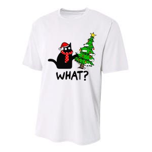 Cat What Christmas Tree Xmas Light Santa Hat Funny Black Cat Performance Sprint T-Shirt