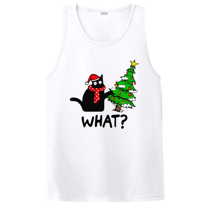 Cat What Christmas Tree Xmas Light Santa Hat Funny Black Cat PosiCharge Competitor Tank