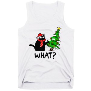 Cat What Christmas Tree Xmas Light Santa Hat Funny Black Cat Tank Top