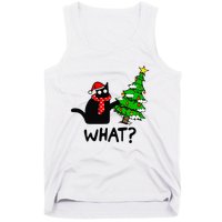 Cat What Christmas Tree Xmas Light Santa Hat Funny Black Cat Tank Top