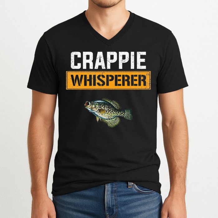 Crappie Whisperer Crappie Fishing V-Neck T-Shirt