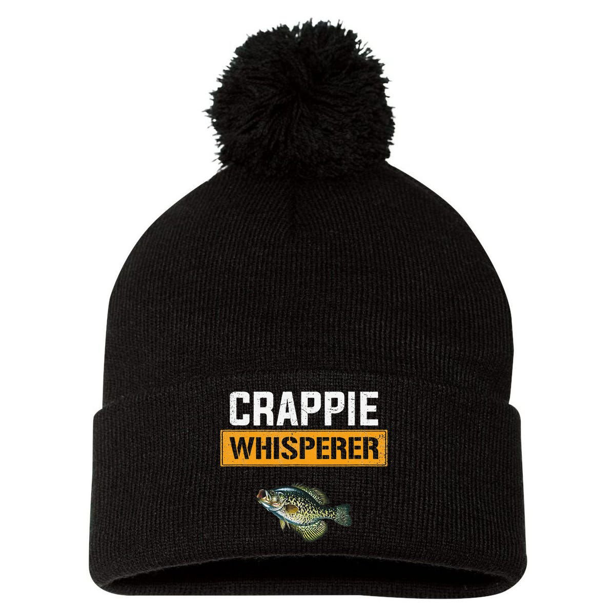 Crappie Whisperer Crappie Fishing Pom Pom 12in Knit Beanie