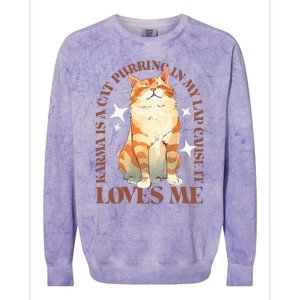 Cute Watercolor Cat Purring and Karma Lover Retro Art Style Colorblast Crewneck Sweatshirt