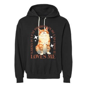 Cute Watercolor Cat Purring and Karma Lover Retro Art Style Garment-Dyed Fleece Hoodie